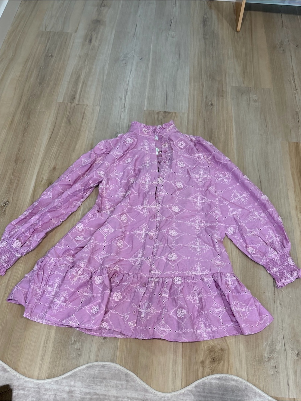 Fate Lavender Floral Button-Front Long-Sleeve Ruffle Dress